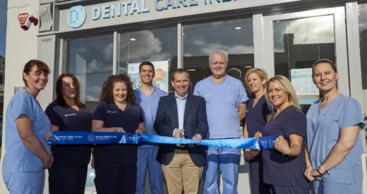 Colm Davitt (C.E.O. Dental Care Ireland) cuts the ribbon at the official opening of Dental Care Ireland’s newly refurbished practice in Carlow, formerly Gillman Dental Clinic